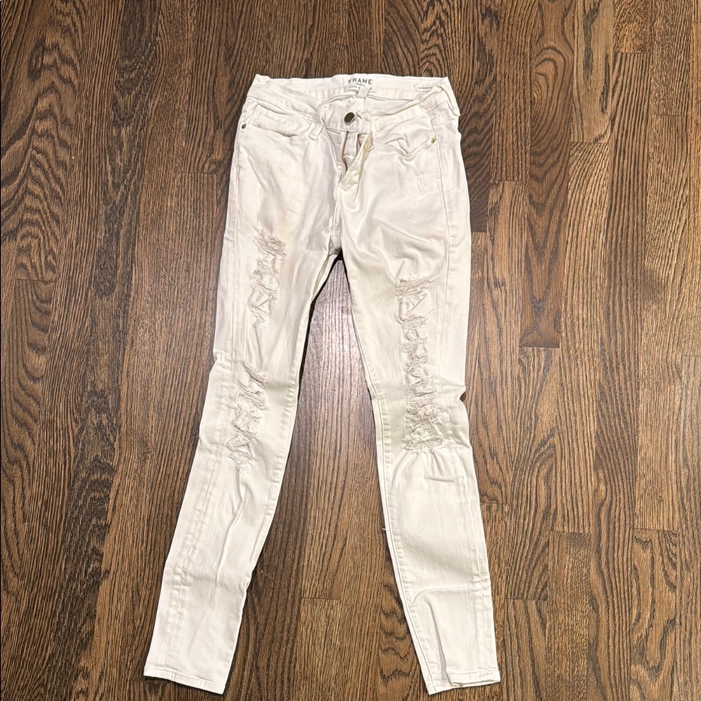 Frame white distressed jeans